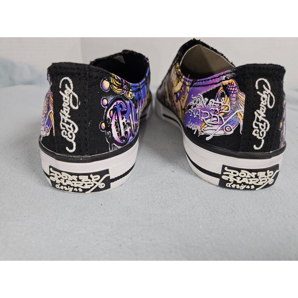 Vintage Ed Hardy Slip On Laceless Canvas Sneakers Purple Geisha Koi Tattoo Y2K - Picture 3 of 7